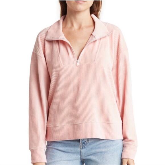 Topshop Ribbed Velour Half Zip Sweatshirt 4-6 NWT - Picture 1 of 9